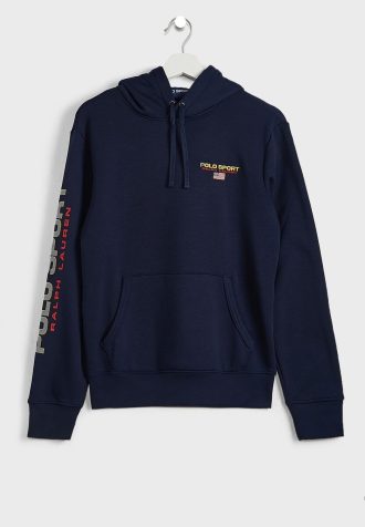 Sweat à capuche bleu marine à manches avec logo Ralph Lauren pour homme