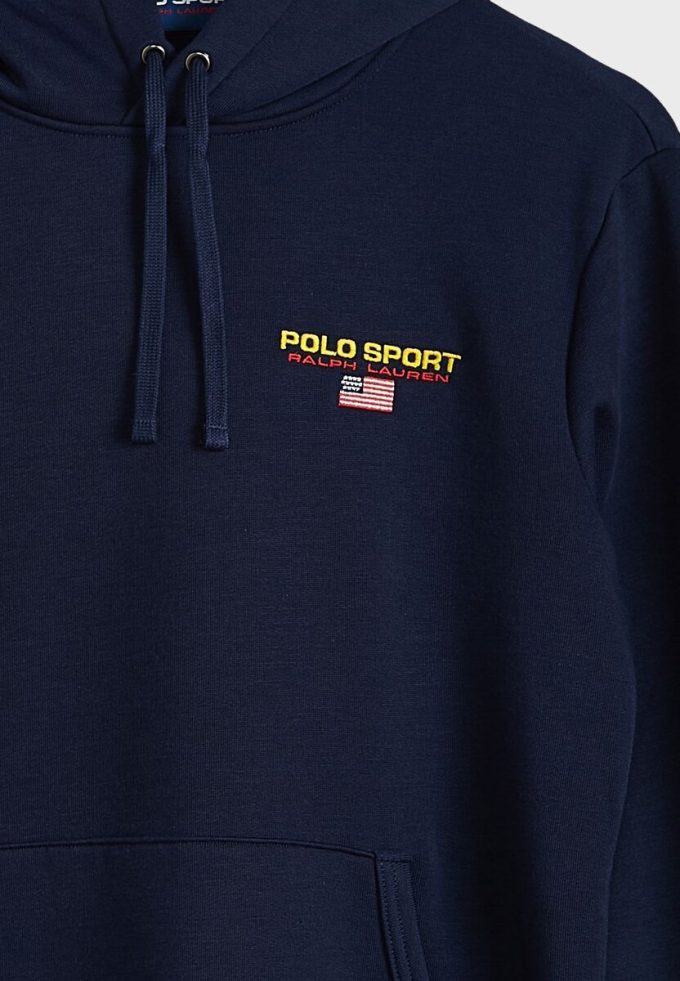 Sweat à capuche bleu marine à manches avec logo Ralph Lauren pour homme