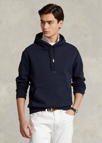 Sweat à capuche double maille bleu marine Ralph Lauren pour homme