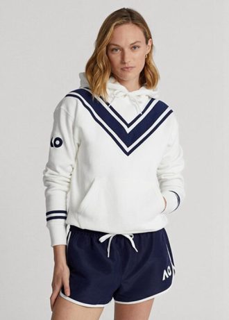Sweat à capuche en polaire blanc pour femme Ralph Lauren de l&rsquo;Open d&rsquo;Australie de cricket