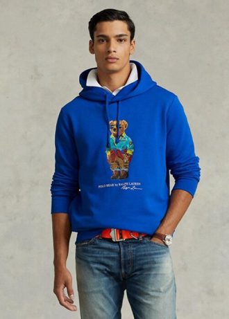 Sweat à capuche en polaire bleu Polo Bear Ralph Lauren pour homme