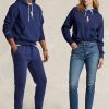 Sweat à capuche en polaire rose poney Ralph Lauren bleu marine pour homme