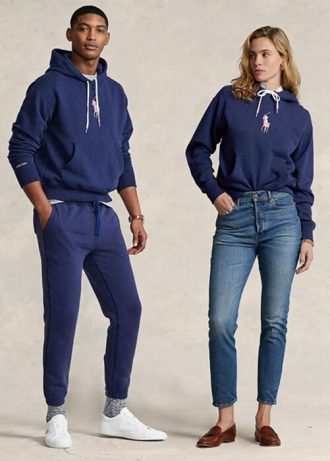 Sweat à capuche en polaire rose poney Ralph Lauren bleu marine pour homme