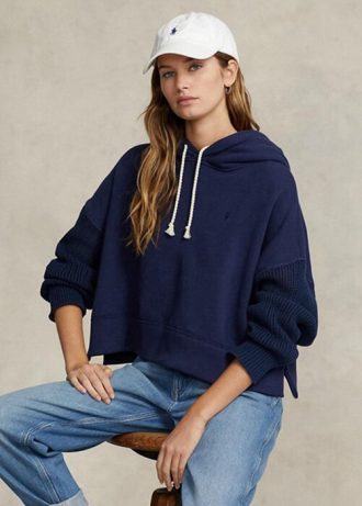 Sweat à capuche hybride coupe boxy Ralph Lauren bleu marine pour femme