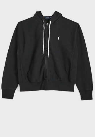 Sweat à capuche noir avec cordon de serrage et logo Ralph Lauren pour femme