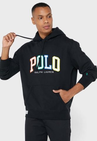 Sweat à capuche noir avec logo Ralph Lauren pour homme