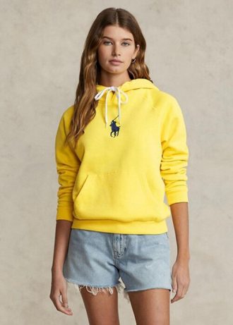 Sweat à capuche polaire jaune Ralph Lauren Shrunken Fit Big Pony pour femme