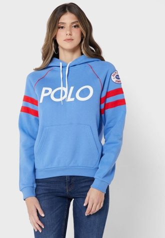 Sweat à capuche tricoté graphique bleu Ralph Lauren pour femme