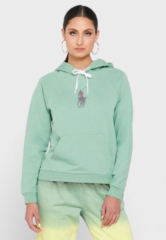 Sweat à capuche tricoté vert pour femme Ralph Lauren avec détails de poche