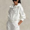 Sweat à capuche zippé en polaire blanc Ralph Lauren à manches dolman pour femme