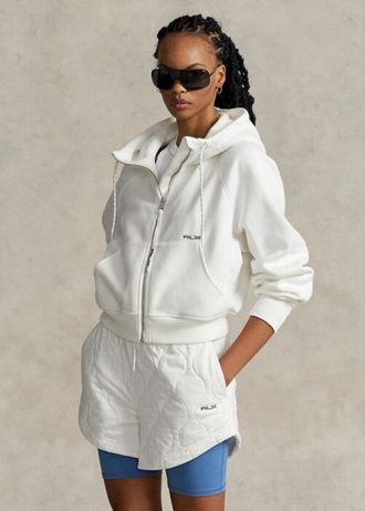 Sweat à capuche zippé en polaire blanc Ralph Lauren à manches dolman pour femme