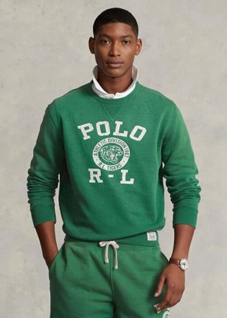 Sweat-shirt en polaire vert avec logo Ralph Lauren pour homme