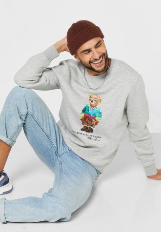 Sweat-shirt gris imprimé Polo Bear Ralph Lauren pour homme