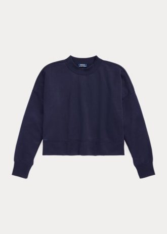 Sweat-shirts bleu marine Ralph Lauren Boxy en molleton français avec patch en daim pour femme