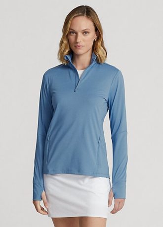 Sweat-shirts bleus à fermeture éclair quart de tour en jersey extensible Ralph Lauren pour femme