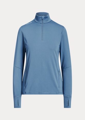 Sweat-shirts bleus à fermeture éclair quart de tour en jersey extensible Ralph Lauren pour femme