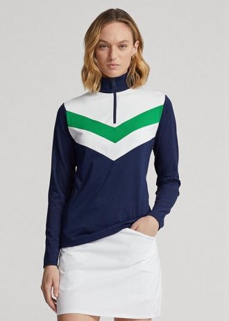 Sweat-shirts bleus à rayures chevrons Ralph Lauren pour femme, zippés en quart de zip
