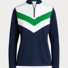 Sweat-shirts bleus à rayures chevrons Ralph Lauren pour femme, zippés en quart de zip