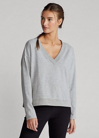 Sweat-shirts à col en V en jersey gris Ralph Lauren pour femme
