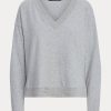 Sweat-shirts à col en V en jersey gris Ralph Lauren pour femme Sweat-shirts à col en V en jersey gris Ralph Lauren pour femme