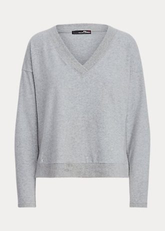 Sweat-shirts à col en V en jersey gris Ralph Lauren pour femme