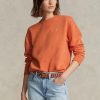 Sweat-shirts à col ras du cou en polaire orange Ralph Lauren pour femmes Sweat-shirts à col ras du cou en polaire orange Ralph Lauren pour femmes