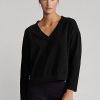 Sweat-shirts noirs à col en V en jersey Ralph Lauren pour femmes