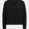 Sweat-shirts noirs à col en V en jersey Ralph Lauren pour femmes