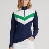 Sweat-shirts Ralph Lauren bleu marine/vert à rayures chevrons et fermeture éclair quart de tour pour femme Sweat-shirts Ralph Lauren bleu marine/vert à rayures chevrons et fermeture éclair quart de tour pour femme