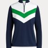 Sweat-shirts Ralph Lauren bleu marine/vert à rayures chevrons et fermeture éclair quart de tour pour femme Sweat-shirts Ralph Lauren bleu marine/vert à rayures chevrons et fermeture éclair quart de tour pour femme