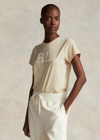 T-shirts beiges en jersey Ralph Lauren RL-Suede-Appliqué pour femme