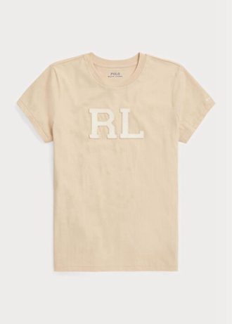 T-shirts beiges en jersey Ralph Lauren RL-Suede-Appliqué pour femme