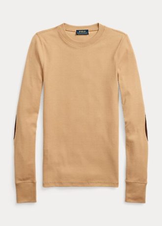 T-shirts beiges à manches longues et bordures en daim côtelé Ralph Lauren pour femme T-shirts beiges à manches longues et bordures en daim côtelé Ralph Lauren pour femme