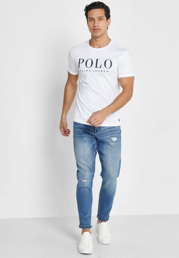 T-shirts blancs à col ras du cou avec logo Ralph Lauren pour hommes