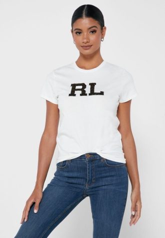 T-shirts blancs à col rond et imprimé graphique Ralph Lauren pour femmes