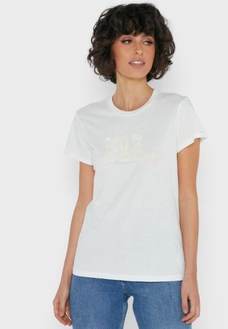 T-shirts blancs à col rond et imprimé graphique Ralph Lauren pour femmes T-shirts blancs à col rond et imprimé graphique Ralph Lauren pour femmes