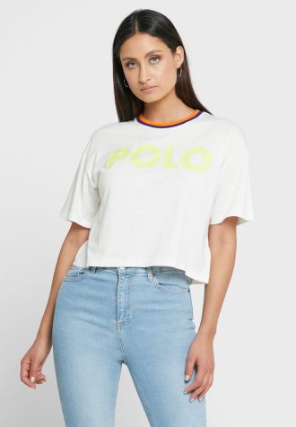 T-shirts blancs à col rond et imprimé graphique Ralph Lauren pour femmes