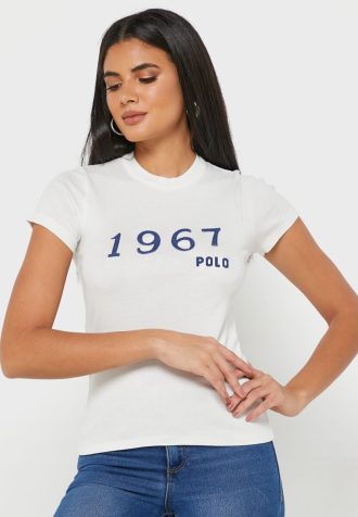 T-shirts blancs à col rond et imprimé graphique Ralph Lauren pour femmes