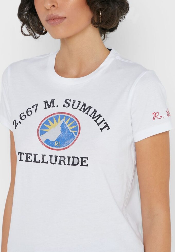 T-shirts blancs à col rond et imprimé graphique Ralph Lauren pour femmes T-shirts blancs à col rond et imprimé graphique Ralph Lauren pour femmes