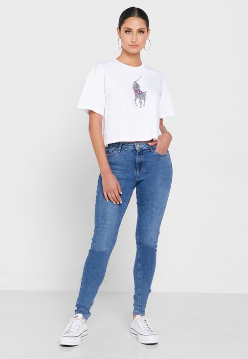 T-shirts blancs à col rond et imprimé graphique Ralph Lauren pour femmes T-shirts blancs à col rond et imprimé graphique Ralph Lauren pour femmes
