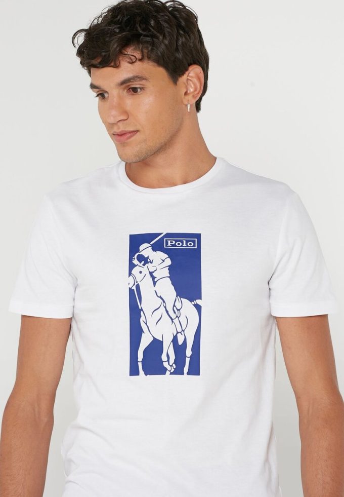 T-shirts blancs à col rond imprimés Ralph Lauren pour hommes
