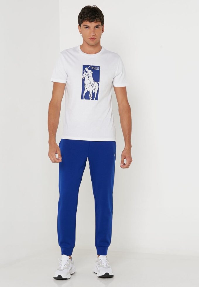 T-shirts blancs à col rond imprimés Ralph Lauren pour hommes