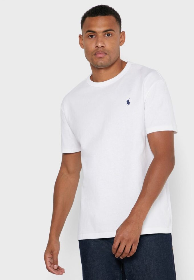 T-shirts blancs à col rond Ralph Lauren Essential pour hommes