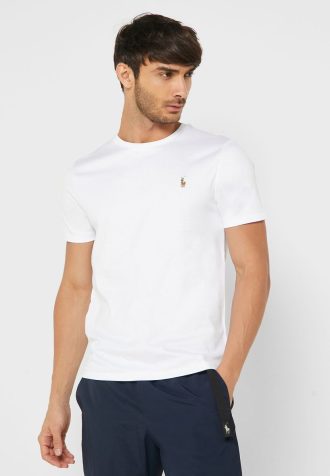T-shirts blancs à col rond Ralph Lauren Essential pour hommes