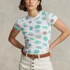 T-shirts blancs en coton côtelé à motif voyage Ralph Lauren pour femme T-shirts blancs en coton côtelé à motif voyage Ralph Lauren pour femme