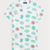 T-shirts blancs en coton côtelé à motif voyage Ralph Lauren pour femme T-shirts blancs en coton côtelé à motif voyage Ralph Lauren pour femme