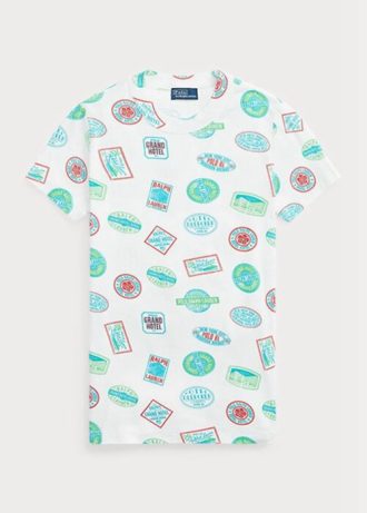T-shirts blancs en coton côtelé à motif voyage Ralph Lauren pour femme