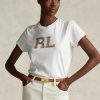 T-shirts blancs en jersey Ralph Lauren RL-Suede-Appliqué pour femme T-shirts blancs en jersey Ralph Lauren RL-Suede-Appliqué pour femme