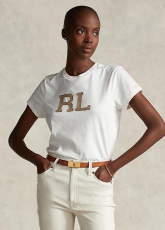 T-shirts blancs en jersey Ralph Lauren RL-Suede-Appliqué pour femme