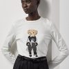T-shirts blancs à manches longues en coton Ralph Lauren Cinema Polo Bear pour femmes